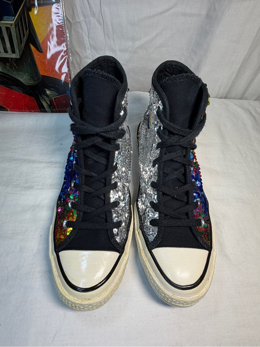 Converse Women's Black High-Top Sneakers with Silver & Multicolor Sequins